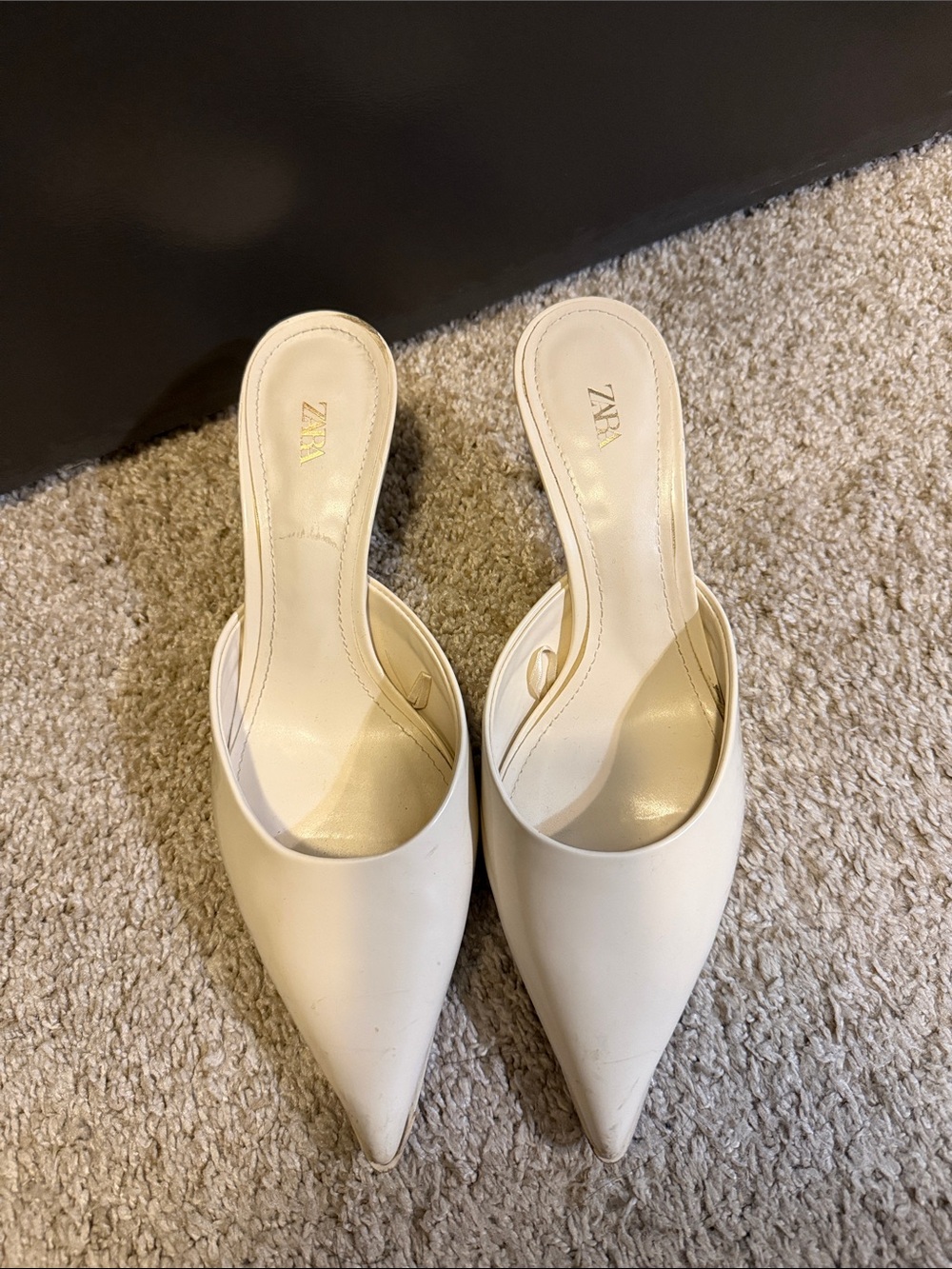 Zara Cream Pointed Toe Slip-On Mules